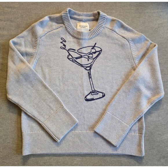 Abercrombie & Fitch Sweaters - Abercrombie & Fitch Martini Embroidered Sweater Women's M Gray Knit Crewneck